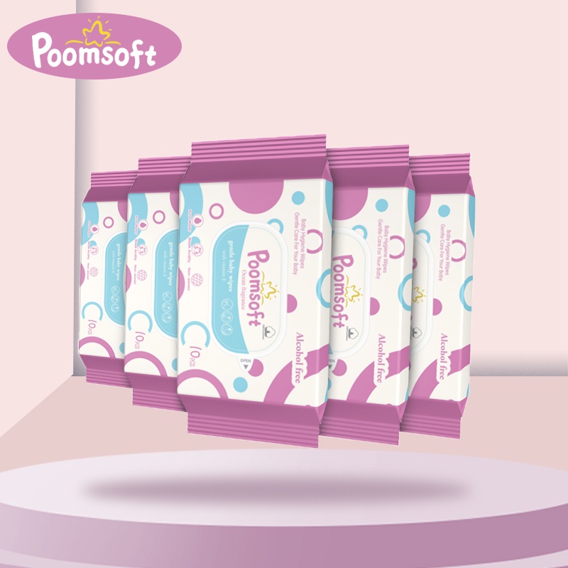 Poomsoft ทิชชู่เปียก ทิชชู่เปียกทำความสะอาด ถูกที่สุด baby wet wipes 10แผ่น กระดาษเปียก