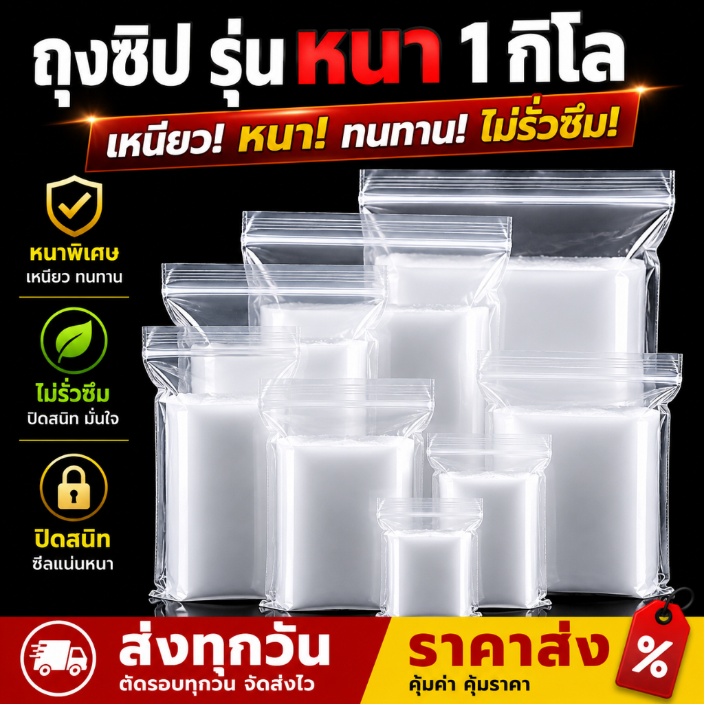 ถุงซิปใส รุ่นหนา GRADE A ถุงซิปใส่เสื้อผ้า ถุงซิปใส่ของอเนกประสงค์ สามารถใส่อาหารได้ ล็อคแน่น