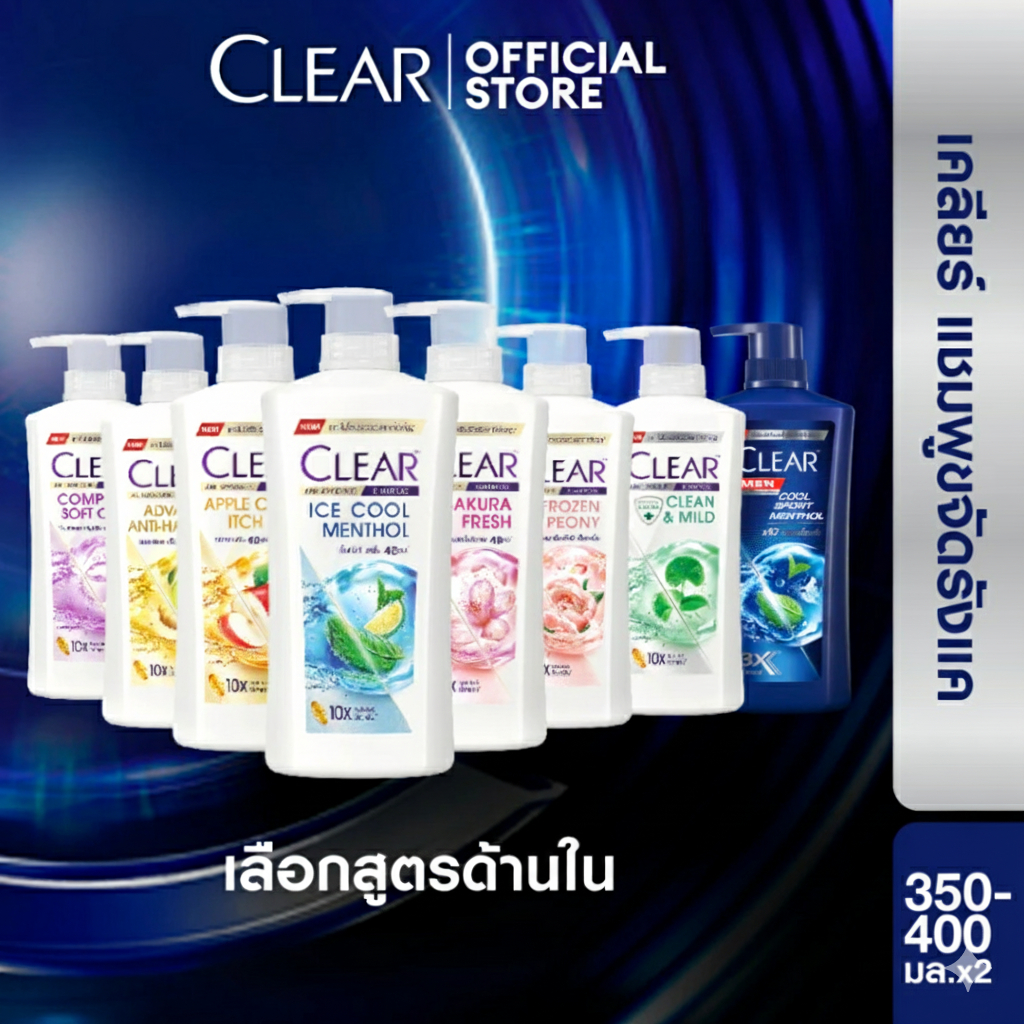 เคลียร์ แชมพู ขจัดรังแค 350-370 มล. x2 (เลือกสูตรข้างใน)