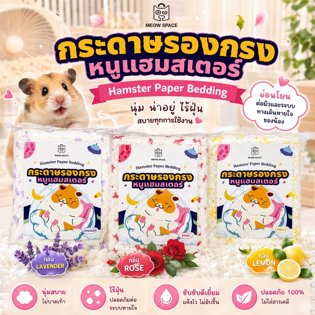 Meow Space กระดาษรองกรง มีกลิ่นหอม 450 กรัม HAMSTER PAPER Bedding ของใช้แฮมสเตอร์ หนูแฮมสเตอร์ H003