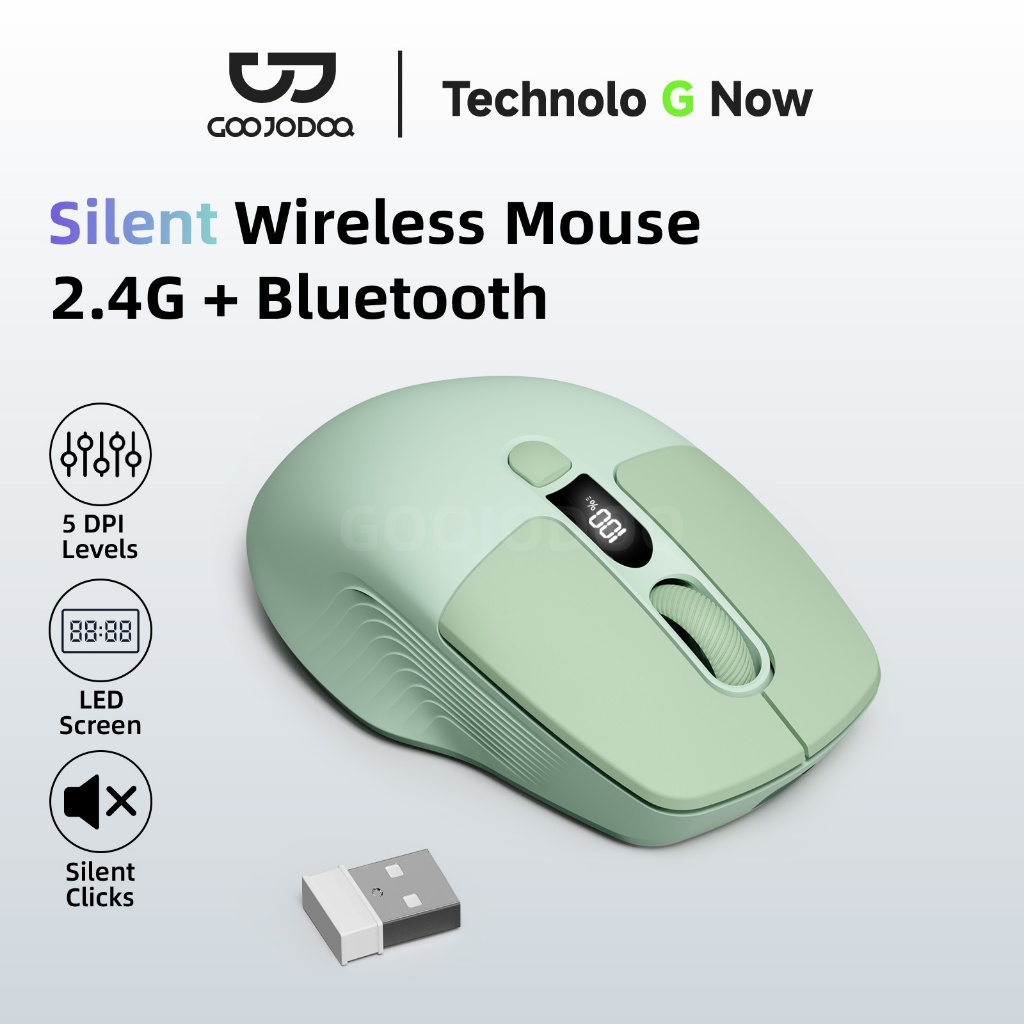 GOOJODOQ Triple Connectivity Mouse 2.4GHz และการออกแบบตามหลักสรีรศาสตร์เงียบ Bluetooth คู่พร้อมจอแสดงผล LED และการปรับ DPI
