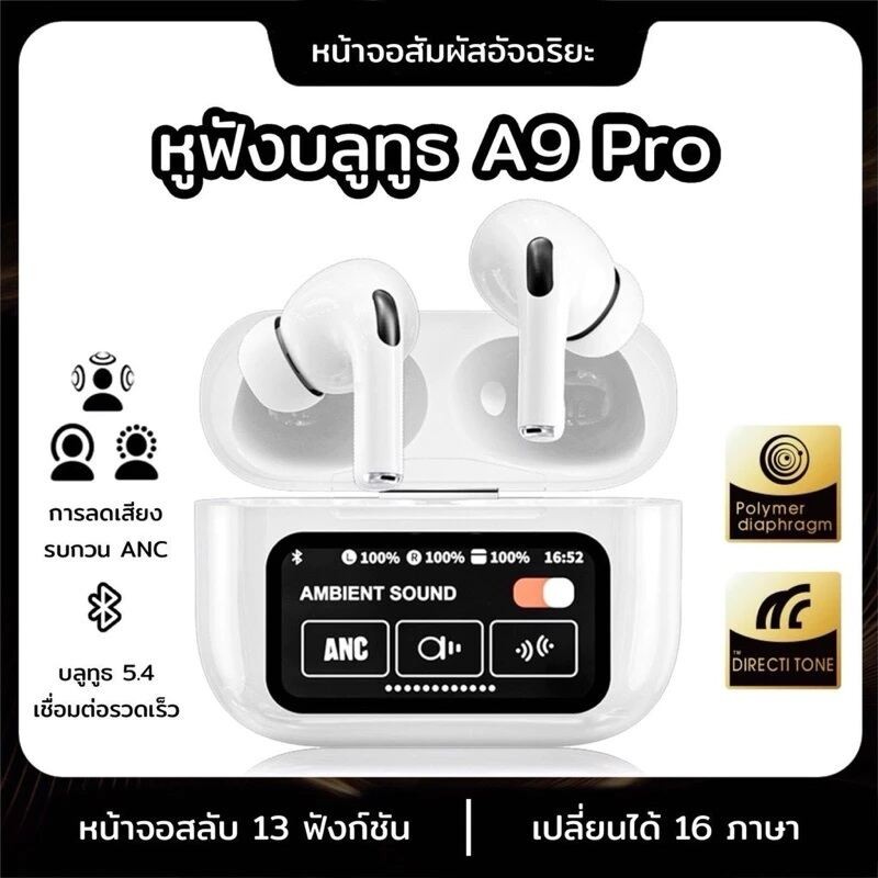 A9proหูฟังไร้สาย หูฟังบลูทูธ Wireless Bluetooth Headset บลูทูธเวอร์ชั่นล่าสุด5.4 หน้าจอLCD ระบบสัมผัส ตัดเสียงรบกวน