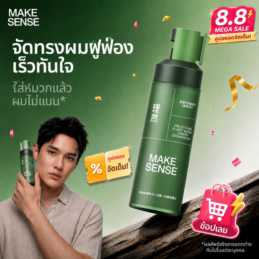 MAKE SENSE สเปรย์เพิ่มวอลลุ่มผมผู้ชาย 100ml ยกโคนผม ลดความมัน จัดทรงง่าย ไม่เหนียว ลุค Sea Salt Spray