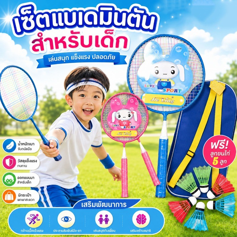 อุปกรณ์กีฬา แบดมินตันของเด็ก ไม้แบดมินตัน ลูกขนไก่ ไม้แบดมินตันสำหรับเด็กประถมศึกษา ของขวัญวันเด็ก ส่งแบดมินตัน