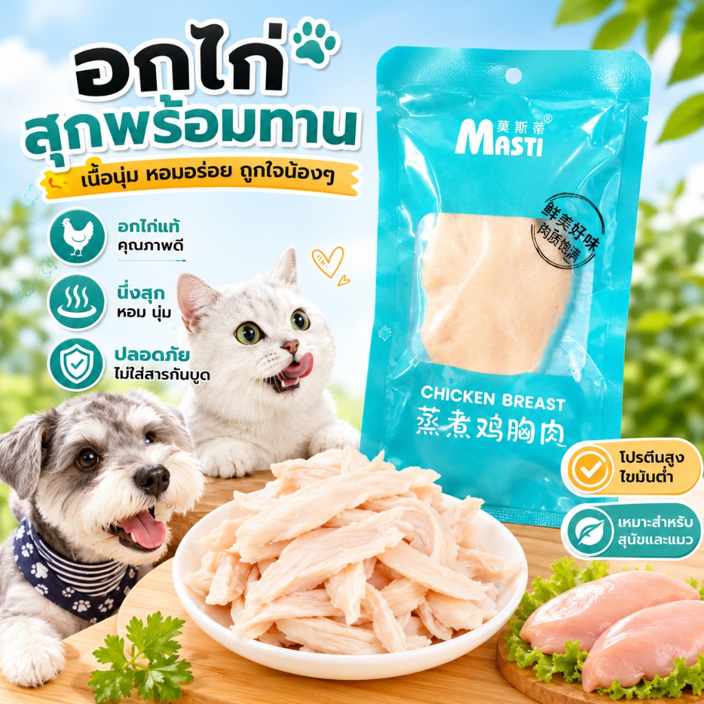 อกไก่ต้ม อกไก่แมว ขนมแมว ขนมหมา อกไก่คลีน ของแมว อาหารแมว ของใช้แมว อาหารเปียกแมว 40 กรัม