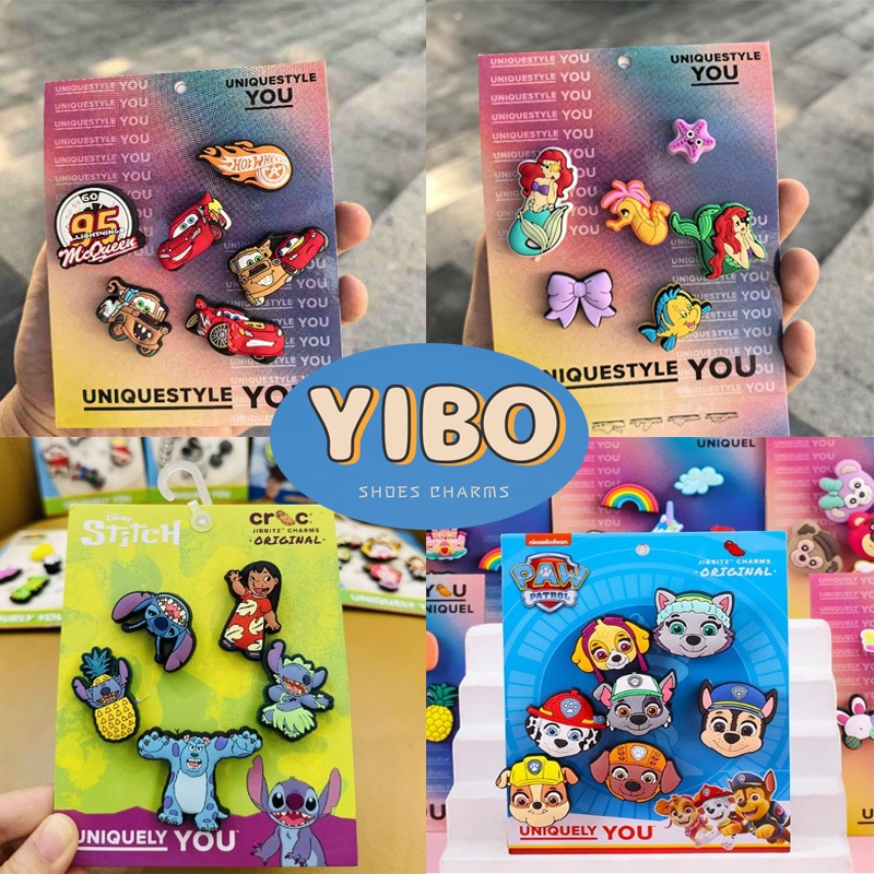 YIBO charms จิบบิทซ์ อุปกรณ์เสริมรองเท้า ตั้งค่าอุปกรณ์เสริมคู่การ์ตูน 100% ของ ที่เหมาะสำหรับ