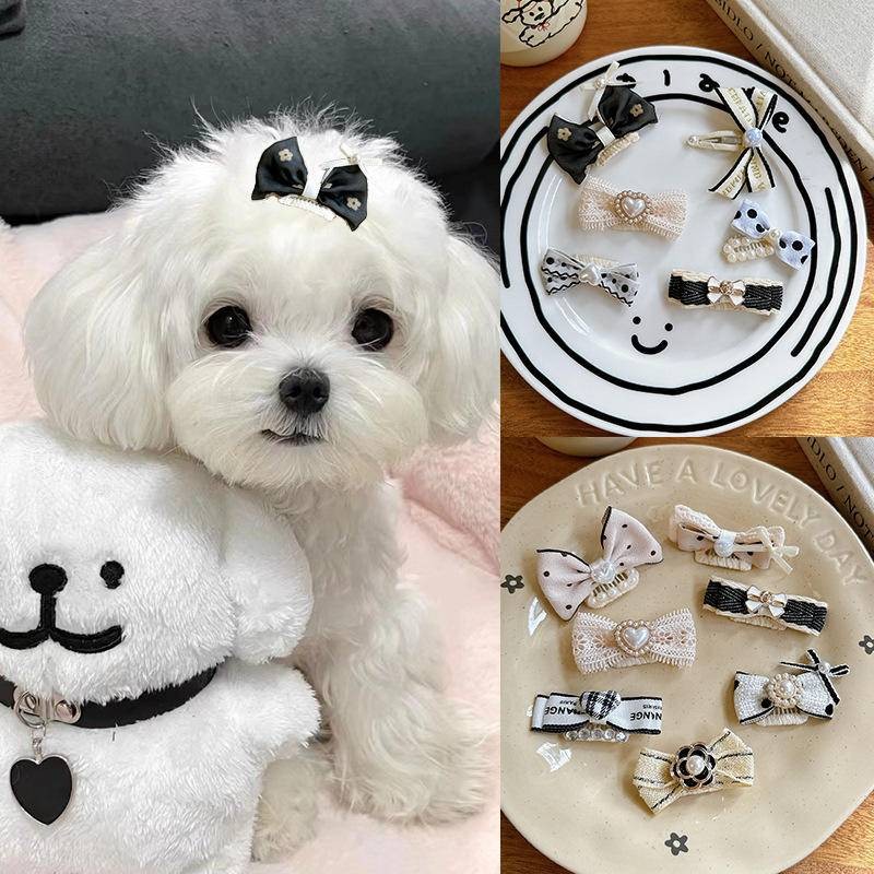 กิ๊บติดผมสัตว์เลี้ยง กิ๊บติดผมสุนัขสําหรับ Shihtzu ผมขนาดเล็ก Cammaltese สัตว์เลี้ยงขนาดเล็กโบว์หอมสุนัขอุปกรณ์เสริม Yorkshire Hairpin