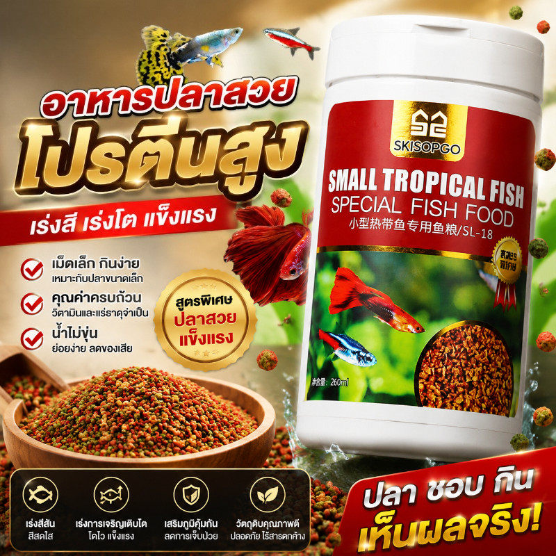 อาหารปลา 150ML อาหารปลาหางนกยูง ช่วยให้ปลาเติบ โปรตีนสูงอุดมด้วยวิตามิน ช่วยให้ปลาเติบโตอย่างมีประสิทธิภาพสีสันสวยงาม