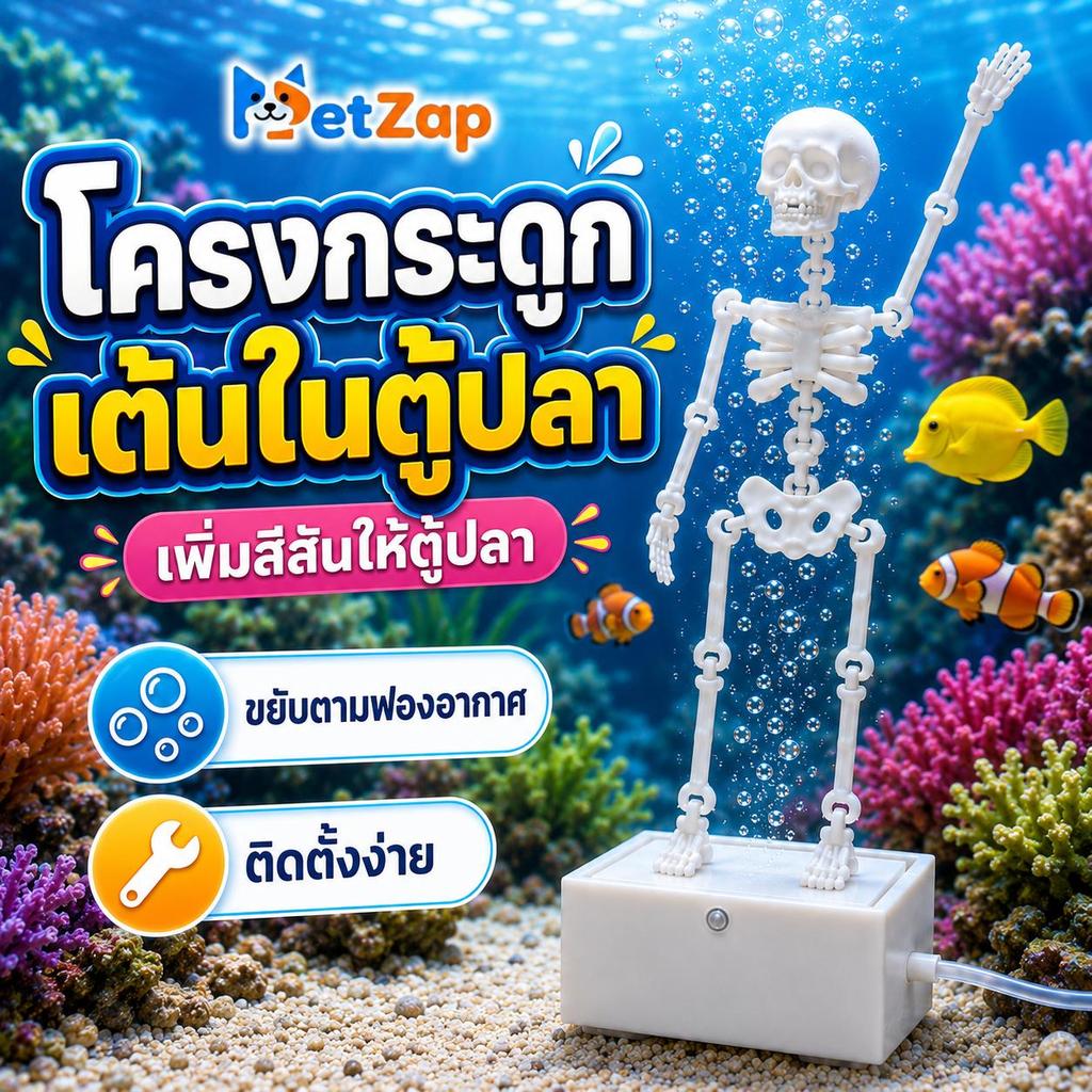 【PetZap】พร้อมส่ง COD โครงกระดูกเต้นรำ ของตกแต่งตู้ปลา ต่อสายออกซิเจน ขยับได้เอง ตู้ปลาสวยงาม ฮาโลวีน CW-214