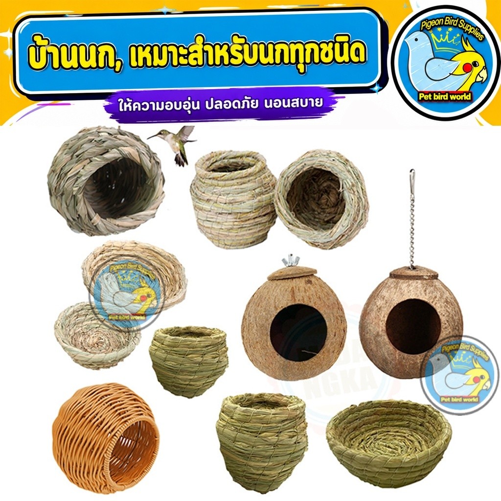 รังนก รังมะพร้าว บ้านนก รังนกแก้ว รังนกธรรมชาติ หญ้าราฟฟี่ หญ้านุ่ม นกเลิฟเบิร์ด นกค็อกคาเทล นกแก้วหงส์หยก
