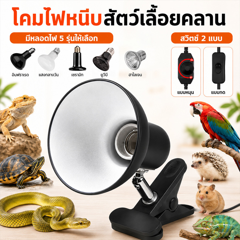 ขั้วหลอดไฟเซรามิค (แบบมีโคม) UVA + UVB สัตว์เลื้อยคลาน ชุดโคมไฟ ให้ความอบอุ่นสัตว์เลี้ยง ทนความร้อนสำหรับกกไฟ