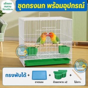 กรงนกแก้ว กรงนกขนาดใหญ่ ถอดได้ พร้อมขาตั้งและถ้วยอาหาร สำหรับเลิฟเบิร์ด หงส์หยก ค็อกคาเทล