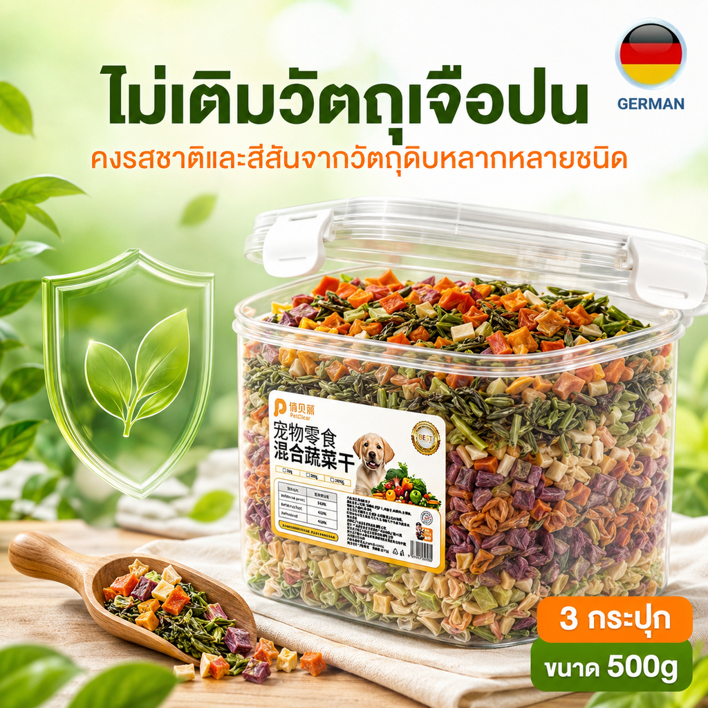 ผักรวมอบแห้งสำหรับสุนัขและแมว 500 กรัม ผักหลากสี 9 ชนิด ใช้เป็นขนมหรือท็อปปิ้ง